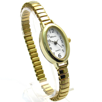 Ravel Damen leicht ablesbare ovale Quarz Uhr Erweiterungsarmband Gold #01 R0201.01.2