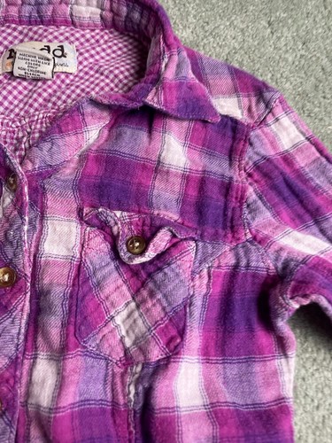 Mudd Shirt Girl's Size Medium Pink Purple Flannel Button Up Pocket Flaps No Belt - Picture 2 of 6