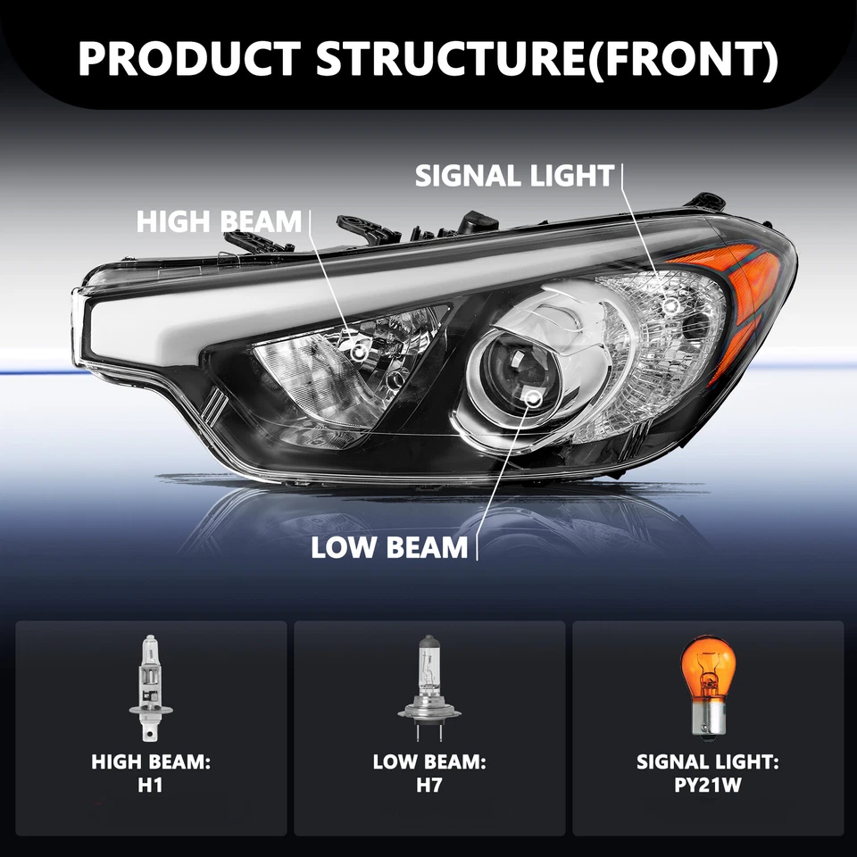Галогенные фары в сборе для 2014 2015 2016 Kia Forte Koupe LX EX без светодиодов - Изображение 2 из 4