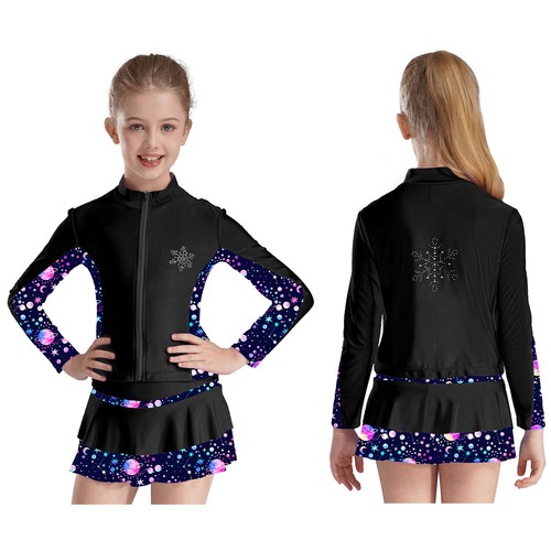 Kids Girl's Sport Suits Sparkly Sweatshirt With Skirt Dance Top And Skirts Swim - Picture 17 of 47