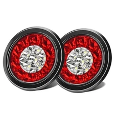  2PCS 4" Round LED Trailer Tail Lights 4Inch 16LED Red White with Rubber 