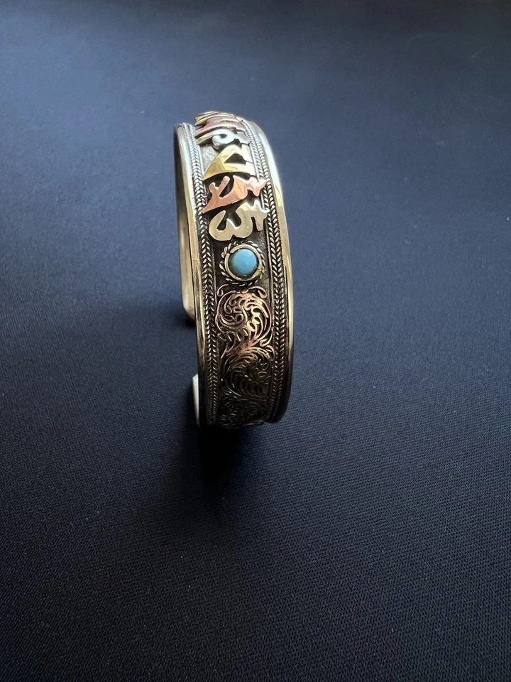 Ohm Mantra Om mane Padme hum Pulsera Brazalete Nepalí Hermosa Filigrana WMB010 Foto 2 de 4