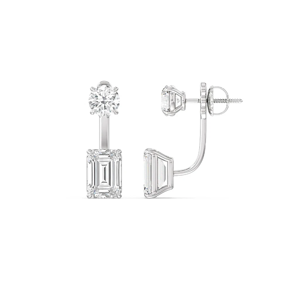 Smaragd Diamant TOI ET MOI 950 Platin Ohrstecker 3,00 ct Lab Created - Bild 4 von 4