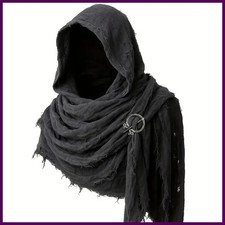 Medieval Renaissance Cloak Cape with Viking Brooch - Hooded Shawl Scarf for.