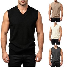 Men's Solid Color V Neck Knit Vest Sleeveless Pullover Sweater Regular