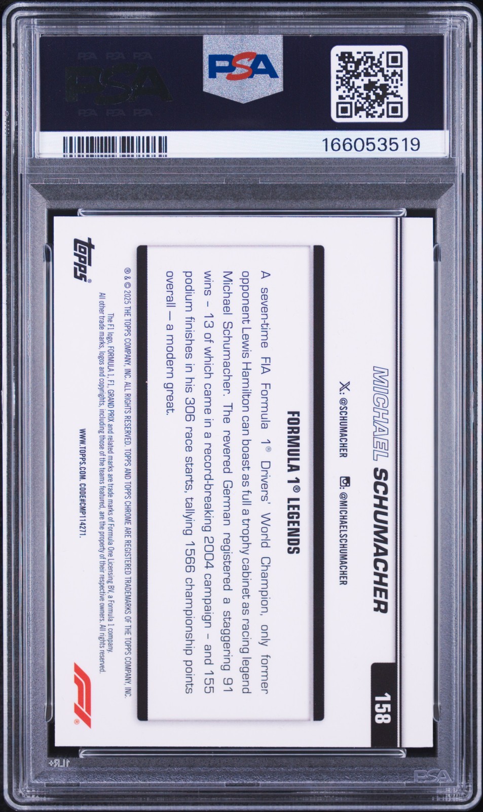 2025 TOPPS CHROME FORMULA 1 SAPPHIRE EDITION #158 MICHAEL SCHUMACHER PSA 6 view 2