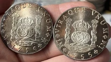LOT OF 2 1750s 8 Reales CONTEMPORARY COMMEMORATIVE Spanish Pillar Dollar Mexico