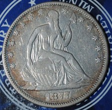 1877 50c Seated Liberty Silver Half Dollar  {{{T569
