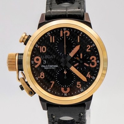 U-Boat Flightdeck 43 Chronograph Automatic Watch U-7750/43 18K Gold Bezel - B&P