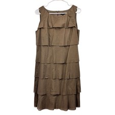 NWT Talbots Size 8 Olive Green Tiered Ruffle Cotton Knee Length Dress