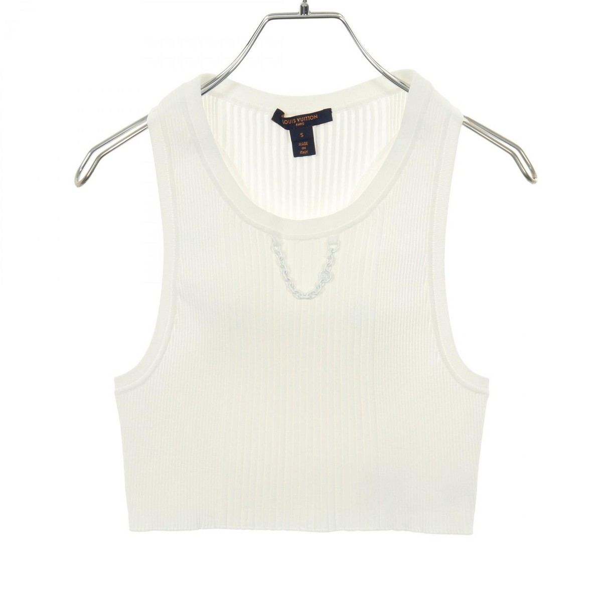 LOUIS VUITTON タンクトップ XS ホワイト LOUIS VUITTON rib knitted crop Tank top #S Rayon White Used Women