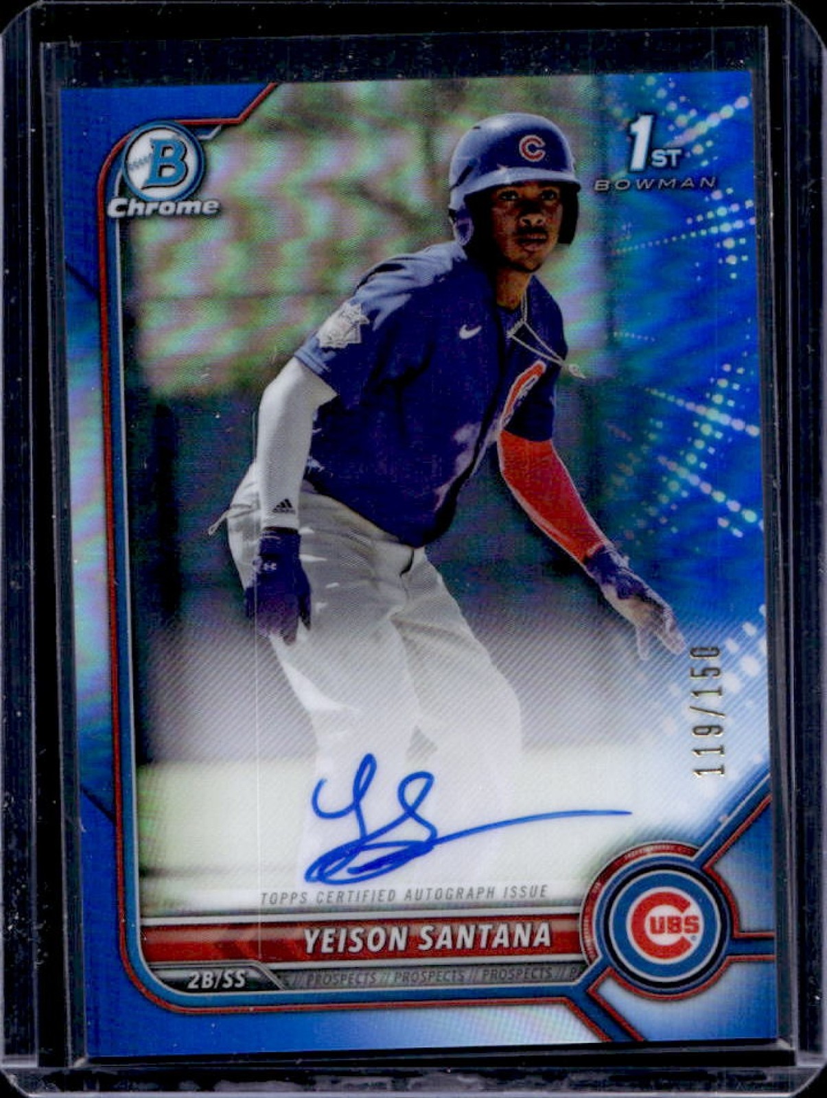 2022 Bowman Yeison Santana Chrome Auto 1st Prospect Blue Refractor #119/150 Cubs