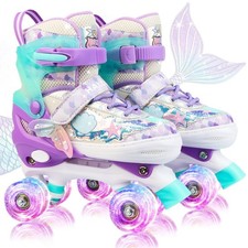 Adjustable Mermaid Roller Skates for Kids, Light-Up Quad Skates, Ages 3-12