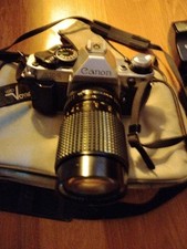 Canon AE-1 Program 35mm SLR Film Camera Silver Black with Lens Flash Bags