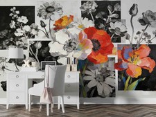 3D Bouquey Oil Paintings Self-adhesive Removeable Wallpaper Wall Mural