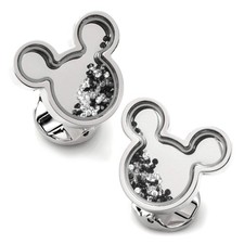Disney Mickey Mouse Silhouette Floating B/W Crystal Stainless Steel Cufflinks