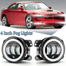 Pair 4 Inch Led Chip Fog Lights White Halo Ring Drl For Dodge Charger 2011-2013