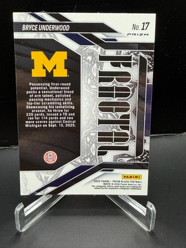 2025 Panini Prizm Black Bryce Underwood # 17 Fractal Silver Michigan Wolverines - Picture 2 of 2