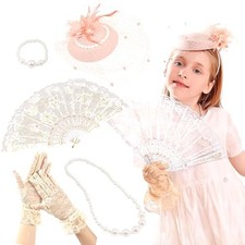 Tea Party Necklace for Kids, Tea Party Hats  Supplies, Decoration Set White