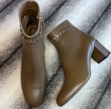 Size 8 Salvatore Ferragamo Ghila Walnut Calf Leather Chain Logo Detail Boots