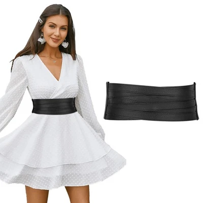 Ceinture Large Femme en Cuir Élastique, Ceinture de Taille à la Mode pour Robes - Photo 1/4
