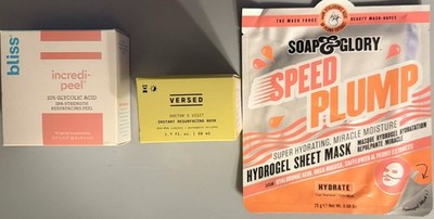 THREE Piece Face Mask / Face Peel BUNDLE - Bliss / Versed / Soap & Glory ALL NEW
