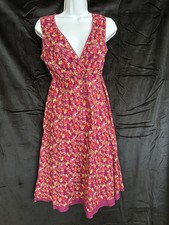 Eddie Bauer Multi Color floral Print Sleeveless Lined V-neck Tiered Dress W/tie