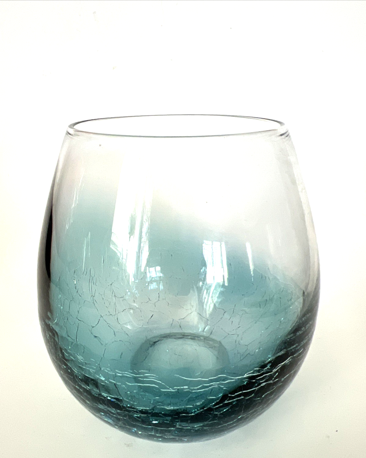 Teal Blue  Crackle Glass Stemless Tumbler Wine Glass - 16 oz Pier 1