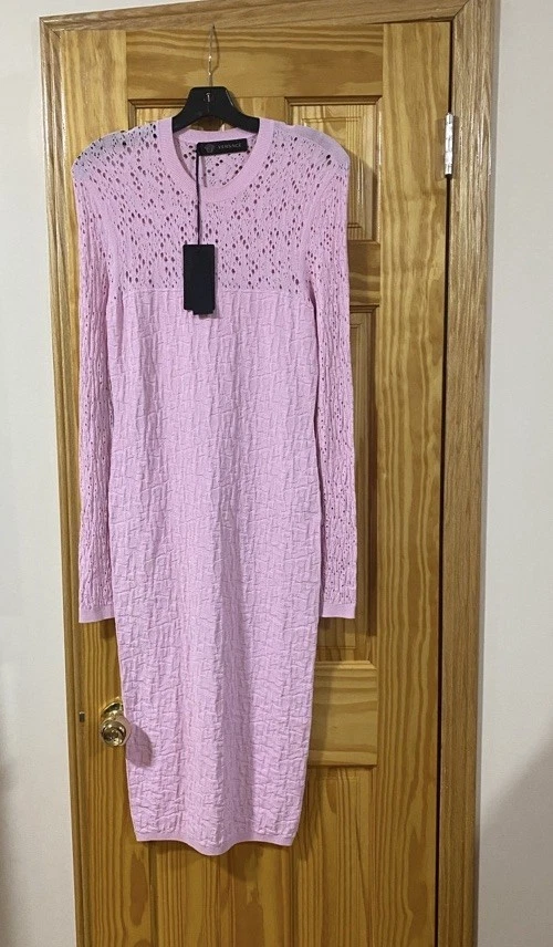 Vestido Versace Tejido Encaje Bodycono Manga Larga Largo Completo Rosa Talla 44 EE. UU. 10 Foto 2 de 4
