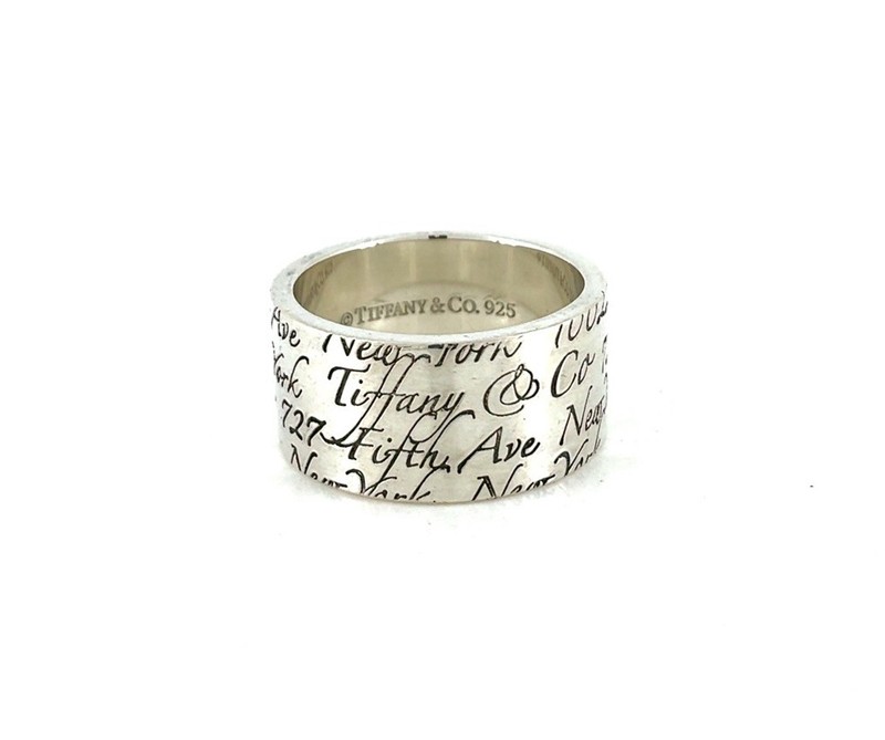 Tiffany & Co 727 Fifth Ave New York Notes Ring Wide Band Sterling Silver Sz 7.25