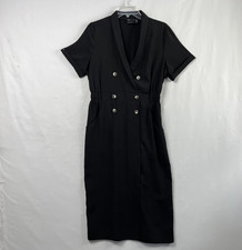 Asos Dress size 6 Midi Black Double Breasted  V-neck Pockets Preppy Classic