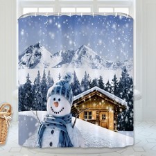 Christmas Shower Curtain, Winter Season Snowman Snowflake Bathroom Curtain, M...