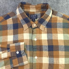 J Crew Flannel Shirt Medium Brown Plaid Long Sleeve Button Up Pocket Cotton