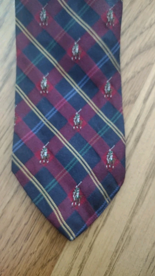 Polo Ralph Lauren Pony Vintage Para Hombre Corbata de Seda Logotipo a Cuadros 60" Foto 2 de 4