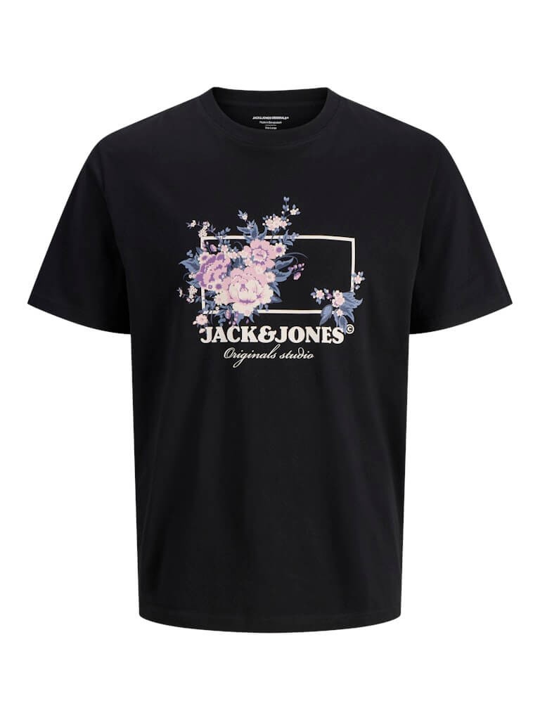 Jack & Jones JORJUKA Black 100% Cotton Crew Neck T-Shirt