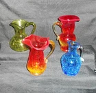 Vintage Blenko Crackle Glass Mini Handblown Glass 3” Pitcher W/Ruffle lot (4)