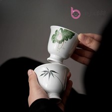 Ceramic Handpainted Bamboo Lotus High Feet Master Cup Meditation Cup Teaware