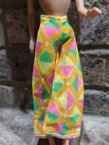 Vintage Barbie Clothes - Hippie Flare Orange Green Pink Yellow Pants Bottoms TLC