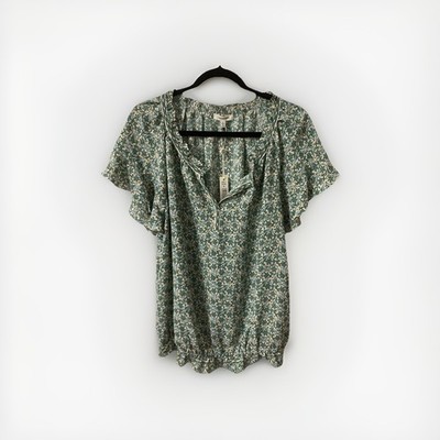 Max Studio Green Floral Chiffon Butterfly Sleeve Cottagecore Prairi Blouse NWT L
