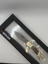 Boker Junior Scout Stag Handle Damascus Spearpoint Blade Folder New 111910DAM