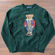 Polo Ralph Lauren Polo Bear Sweater 100 Wool Knit Green Men's Size L USED JPN
