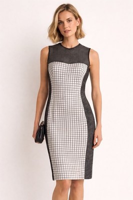 AKRIS Punto Grid Sheath Dress Womens Size US 12 Black White Knee Length