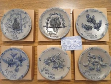 12 Days Of Christmas Rowe Pottery Works Blue Salt Glazed Plates 1-6 RETIRED