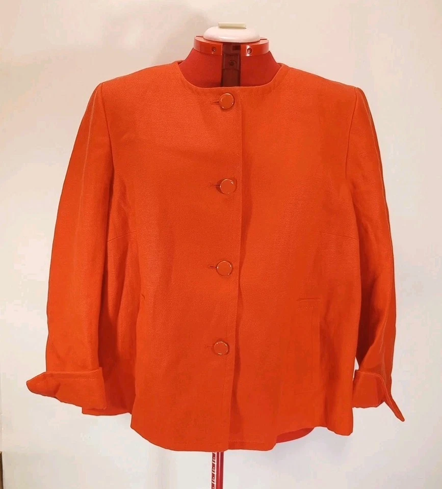 Chaqueta Talbots Mujer Naranja Lino Talla 20W Cierre Botón Informal Primavera Foto 2 de 4