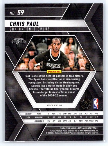 2024-25 Panini Mosaic #59 Chris Paul Reactive Blue Mosaic San Antonio Spurs - Picture 2 of 2