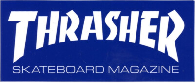 Thrasher Magazine Skateboard Sticker Weiß Blau 15x6cm Rechteckig