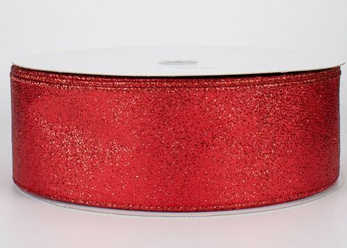 2.5" red wired ribbon satin mini glitter dots patriotic Christmas romantic 5yds - Picture 3 of 3