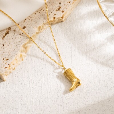 18 Karat Gold Cowboystiefel Halskette, Western Charm Anhänger, Cowgirl Schmuck,