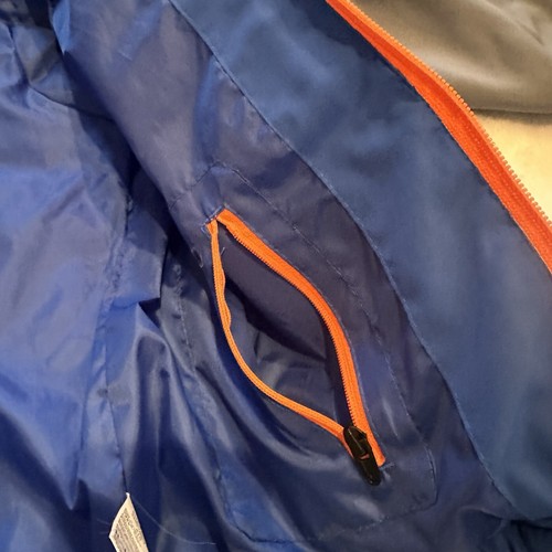 Boys Nike Blue Gray With Orange Logo Youth Puffer Jacket with Hood! Size 7 - Picture 11 of 16