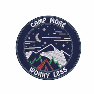 Camp More Worry Less Mountains Moon Stars Embroidered Patch Iron-on / Sew-on